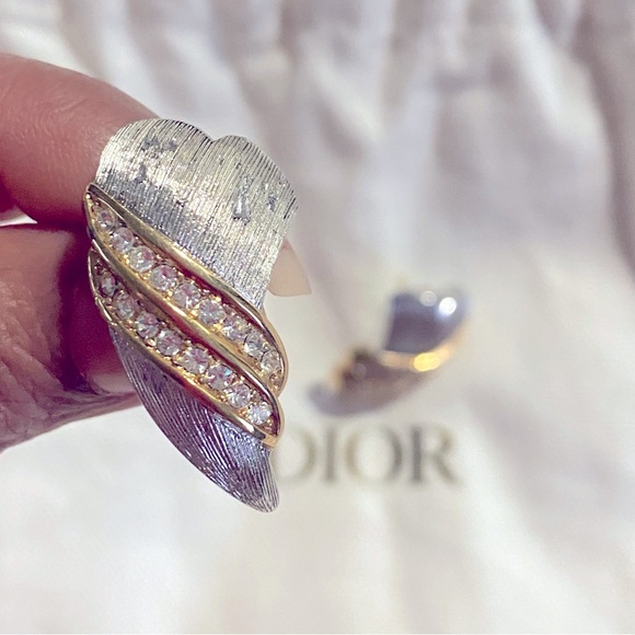 Rare Vintage Christian Dior Angel Wings Pierced Earrings in Silver/Gold With CZs - Picture 7 of 7
